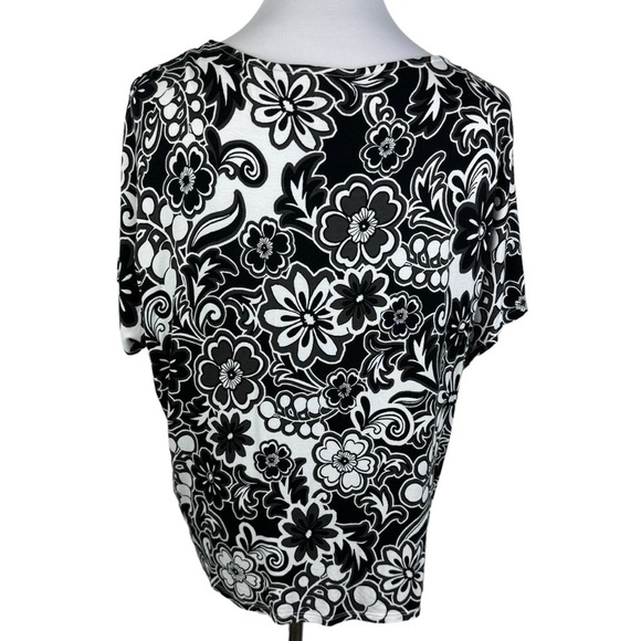 Ruby Rd. Petite Floral Tie Knot Hem Blouse Women's Petite Large Black White - Picture 2 of 8